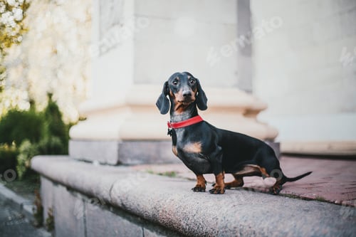 Preview: Dachshund dog in park. Cute pets. Small dog
