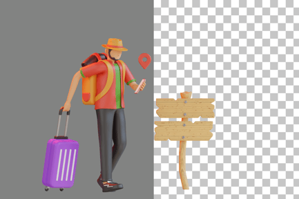 Preview: Traveler with Luggage 3D Illustration