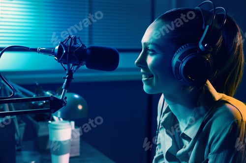 Preview: Young woman working at the radio station