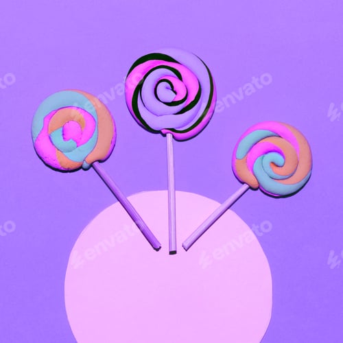 Preview: Marshmallow Lollipop. Minimal. Candy colorful mood Flatlay