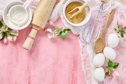 Preview: Bakery or cooking frame, ingredients, kitchen items for pastry