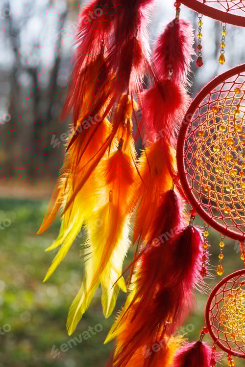 Preview: Handmade dream catcher with feathers threads and beads rope hanging