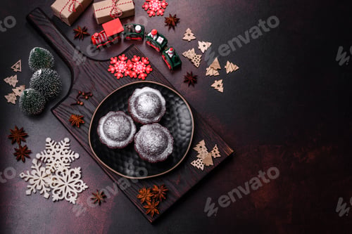Preview: Sweet tasty fresh festive baking on a dark concrete background