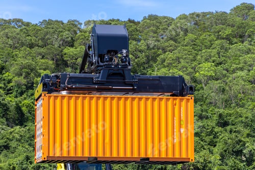 Preview: Reach stacker cargo forklift container box import export logistic transportation industrial.