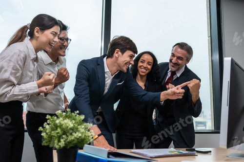 Preview: Group of young businessman and businesswoman people working in office.
