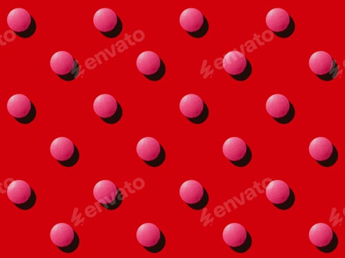 Preview: close-up view of pattern made from round pink medical tablets on red