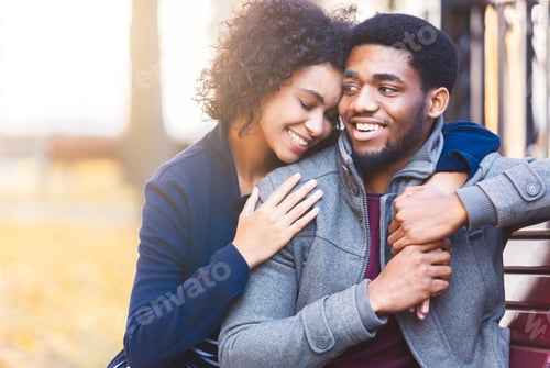 Preview: Curly black girl hugging her man with big love