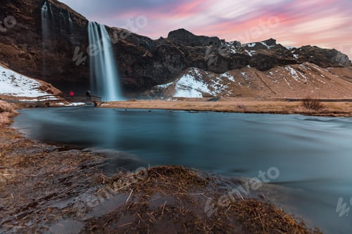 Preview: Seljalandsfoss waterfall in Iceland, long exposure at dusk