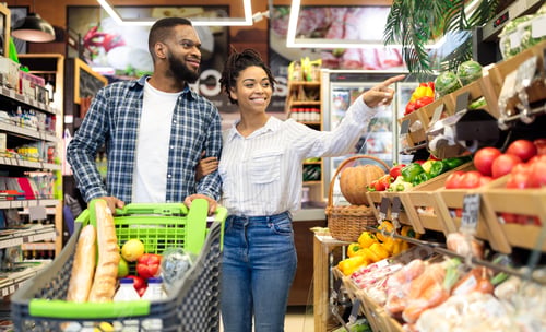 Preview: Family On Grocery Shopping In Supermarket Buying Vegetabels And Fruits