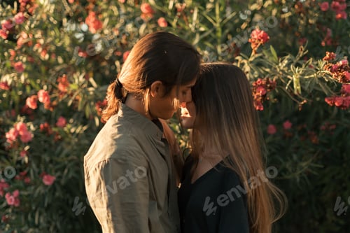 Preview: Young couple kissing each other during sunset