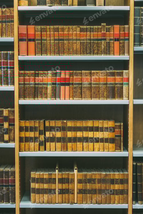 Preview: Aged Ancient Antique Old Vintage Books On A Shelfs In Library