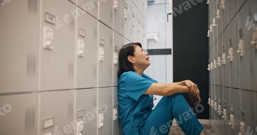 Preview: Stress, woman and doctor crying in hospital with healthcare mistake, error or fail in treatment. Up