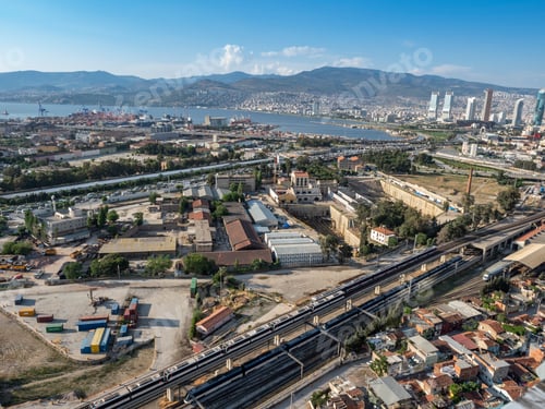 Preview: Panoramic izmir city photo taken with night long exposure technique, with plenty of light
