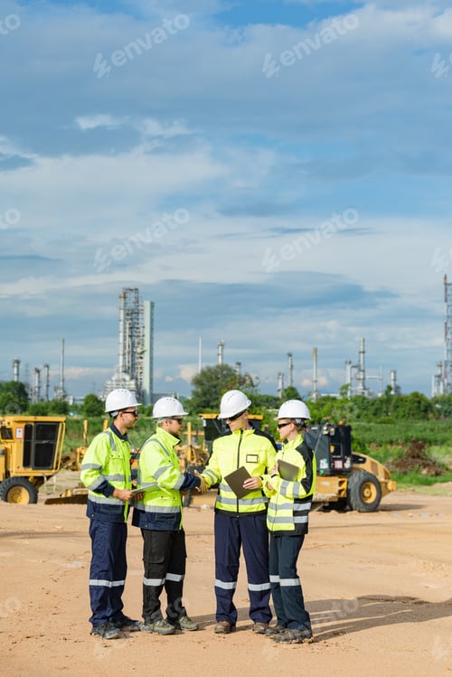 Preview: Engineer team project planning outdoor survey team, plant factory construction site group meeting