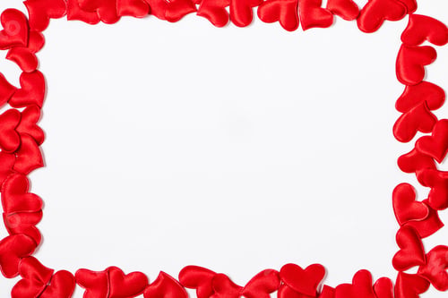 Preview: Valentine's day greeting card. Frame from red hearts on white background. Layout with place for text