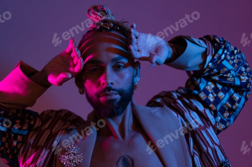 Preview: Black man in neon studio light