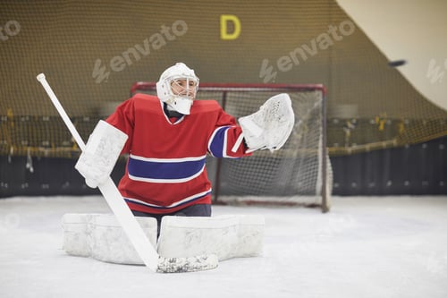 Preview: Joyful Hockey Player Defending Gate