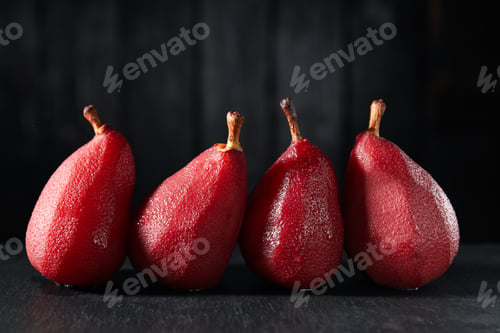 Preview: Tasty and delicious food concept - pear in wine