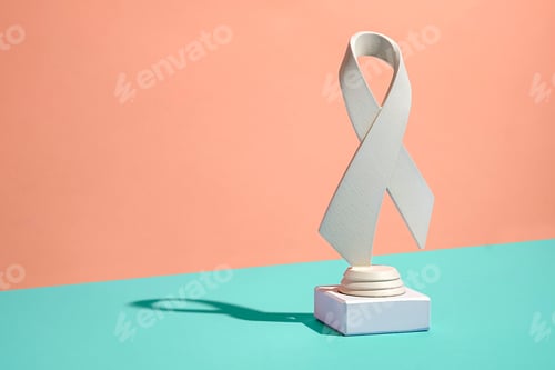 Preview: Symbolic pure white ribbon trophy over a bicolor background