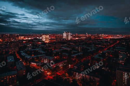 Preview: Urban cityscape in red colors, long exposure