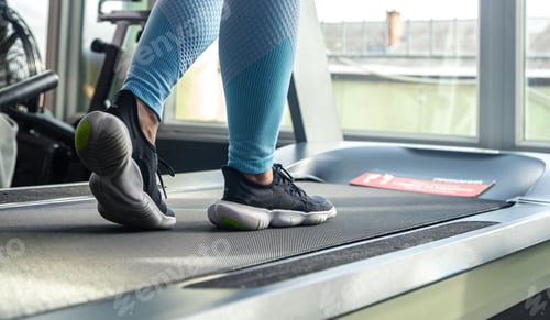 Preview: Woman's legs on a treadmill, shoes close-up, cardio workout.