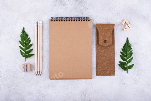 Preview: Eco wooden craft stationery. Sustainable life concept