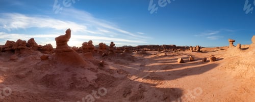 Preview: Red Rock Formations in Desert at Sunny Sunrise. Spring Season.