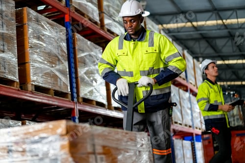 Preview: Young warehouse workers working together. Business distribution supply and logistic shipment.