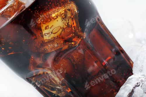 Refreshing Cola Beverage with Ice Close-Up
