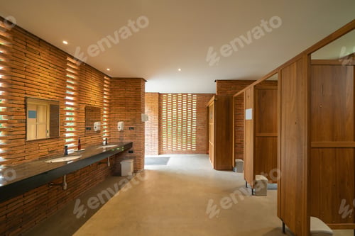 Preview: Public toilet, restroom in restaurant or shopping mall, interior decoration design