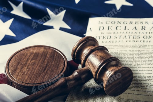 Preview: Wooden gavel and USA flag