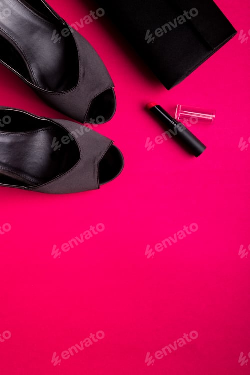 Preview: Stylish Heels with Lipstick on Fuchsia Background