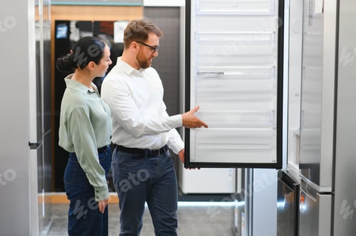 Preview: Portrait of a Female Customer Seeking Advice from Retail Home Electronics Expert