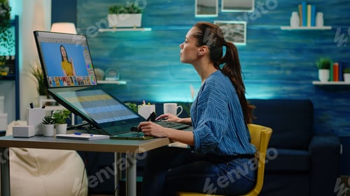 Preview: Retouch artist using touch screen monitor and graphic tablet