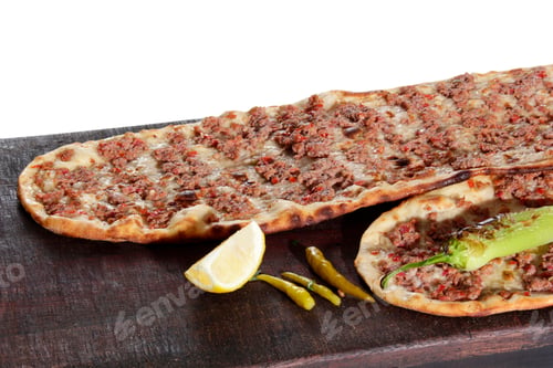 Preview: Turkish traditional minced meat pide. Turkish pizza, Etliekmek.