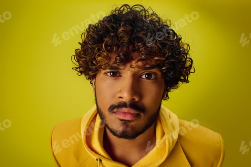 Preview: Vibrant Curly: Handsome Man in Yellow