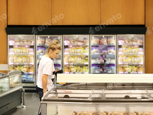 Preview: Woman Choosing Frozen Food From A Supermarket Freezer
