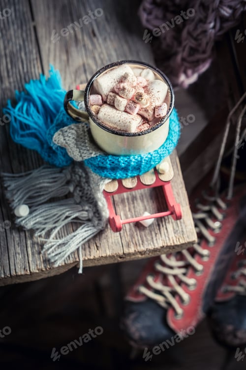 Preview: Warming up and tasty chocolate with blue scarf for Christmas