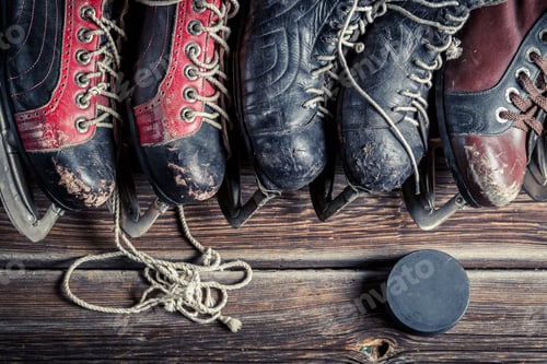 Preview: Vintage ice skating on old wooden table