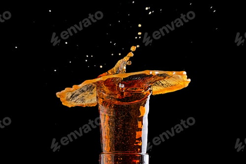 Preview: Beer splash in glass on black background