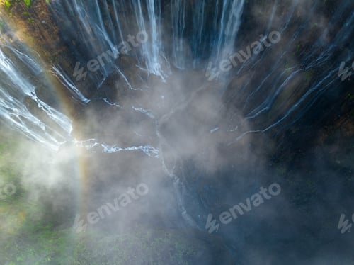 Preview: Aerial top view from above of Tumpak Sewu ,high waterfall in Malang regency, East Java, Indonesia