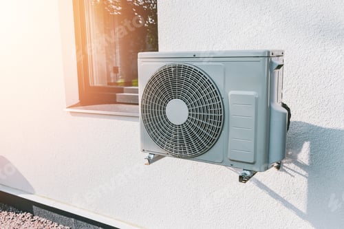 Preview: Air conditioner compressor installed in modern house. Air conditioning unit or compressor