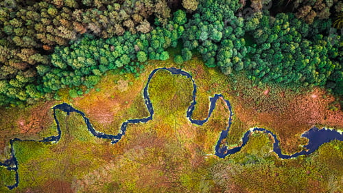 Preview: Top down view of winding river in autumn