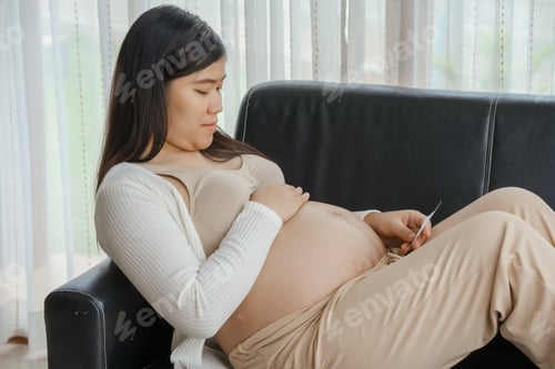 Preview: Pregnant Woman Relaxing at Home on the Couch