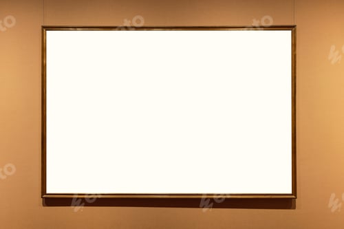 Preview: Blank antique golden carved picture frame on wall