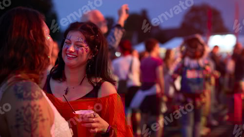 Preview: Smiling Woman with Glitter at Outdoor Event