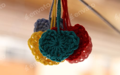Preview: Closeup shot of colorful crocheted ornaments