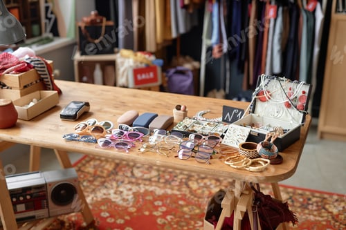 Preview: Tabletop Display at Second Hand Shop Offering Used Goods