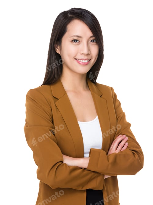 Smiling Woman in Blazer Arms Crossed Portrait