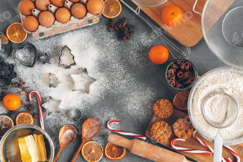 Preview: Christmas pastry cooking. Christmas cooking festive concept